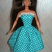Handmade Barbie doll clothes - aqua and white polka dot dress