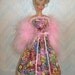 Handmade Barbie doll clothes - pink floral gown with boa