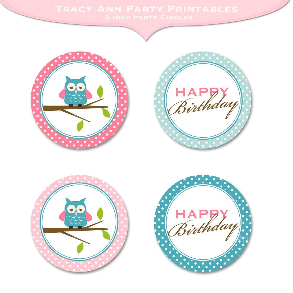 Pink Owl Cupcake Toppers and Wrappers by TracyAnnPrintables
