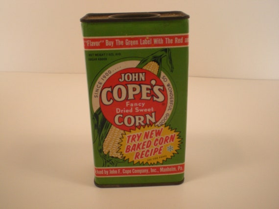 John Copes Fancy Dried Sweet Corn Tin by junkersparadise on Etsy