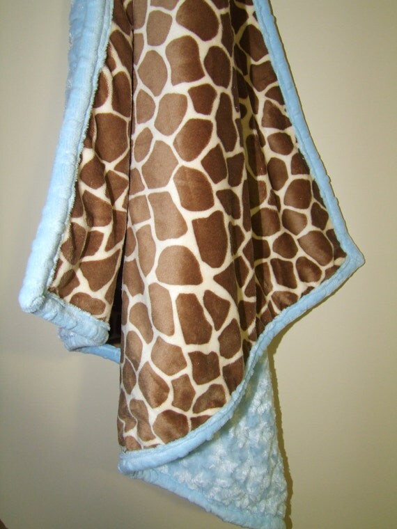 Items similar to Giraffe Minky Blanket Baby Blue Giraffe Bedding Giraffe Minky Bedding Blue