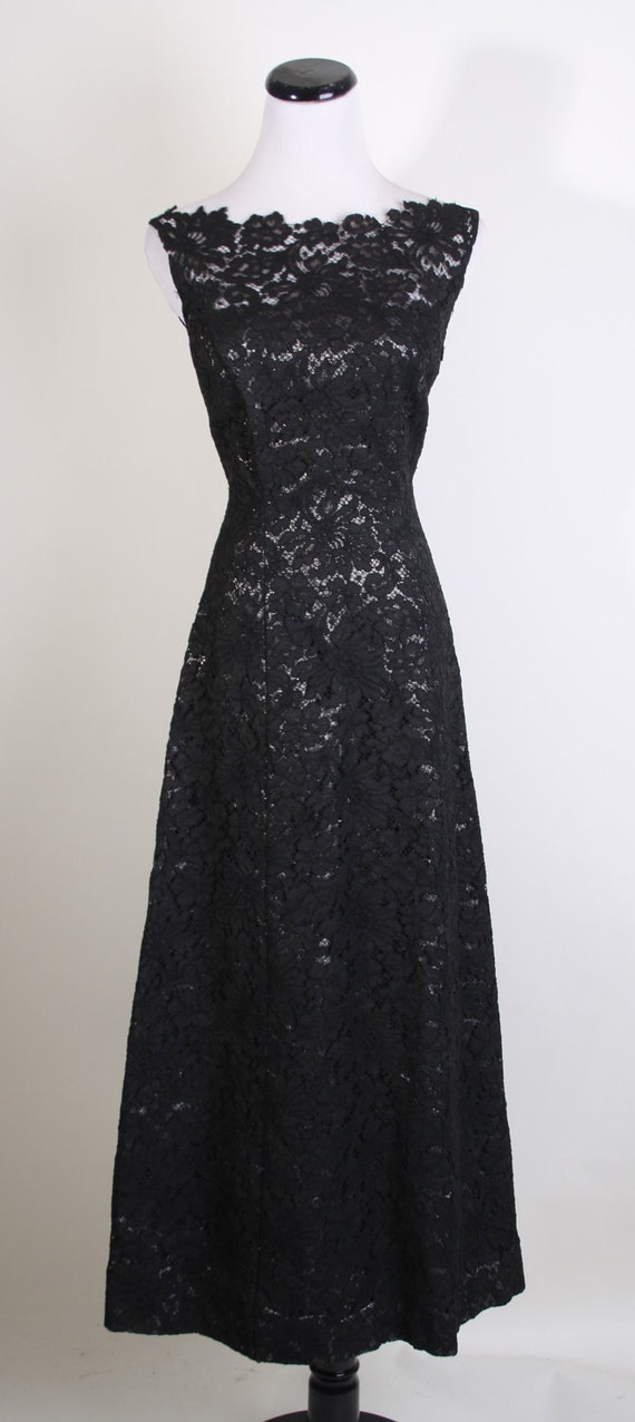 Evening Gown / Vintage Lace / Metallic / Long Dress / Black