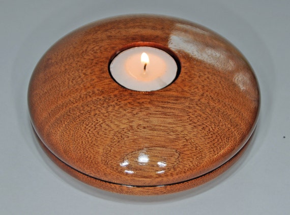 Handmade Mahogany Wood Turned Candle Holder Tea Light Wooden