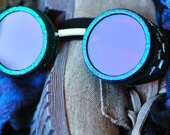 Steampunk Cyber Goggles Glasses Cosplay Anime Larp Rave Sheen Sparkle
