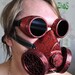 RED Sheen Cyber Mask Cyber Goth Respirator Gas Mask and Steampunk Cyber Goggles