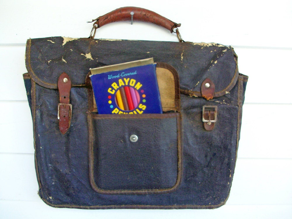 SALE Vintage SCHOOL Book BAG Childs Leather Bag Notebooks