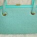 Vintage 1950s Handbag Purse Mint Green Light Turqouise Wool Woven Fabric Two Handle jR Florida USA Kelly Bag Shape