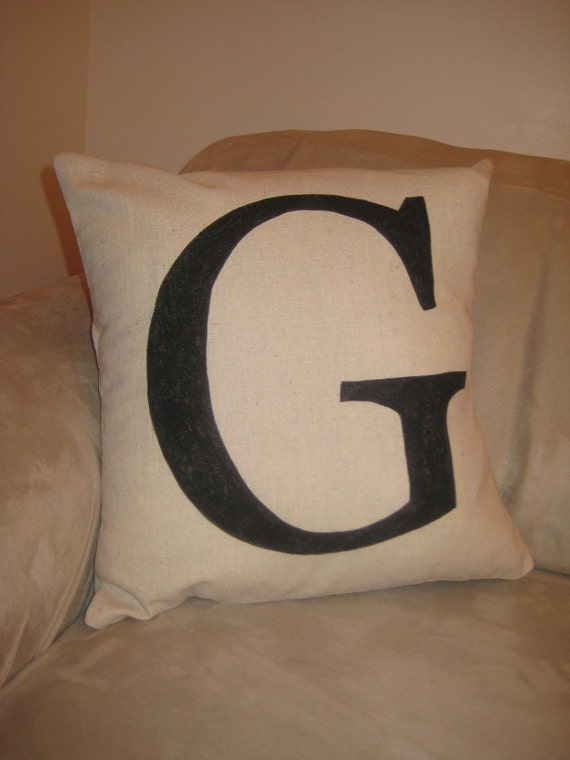 Items similar to LARGE Monogram Pillow Cover/ Natural Cotton/16 x 16