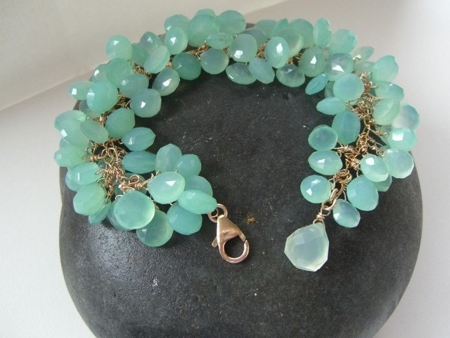 Gold and Chalcedony Briolette Bracelet by wishingstonedesign