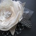 Wedding hairpiece Vintage Rustic bridal fascinator Hair clip Flower Rose burlap champagne Beige rhinestone Ivory lot Lace tulle Feather