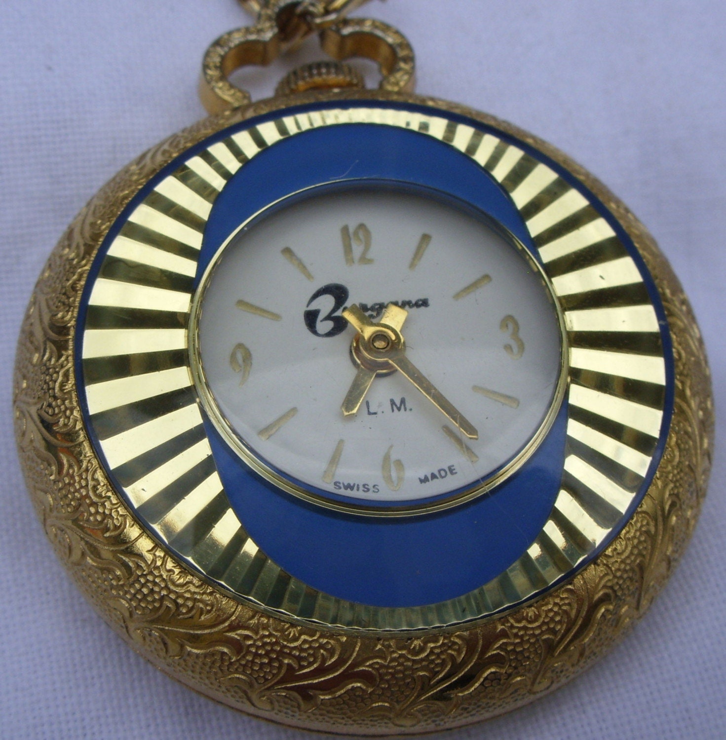 Vintage Windup Burgana Swiss made fob watch retro funky