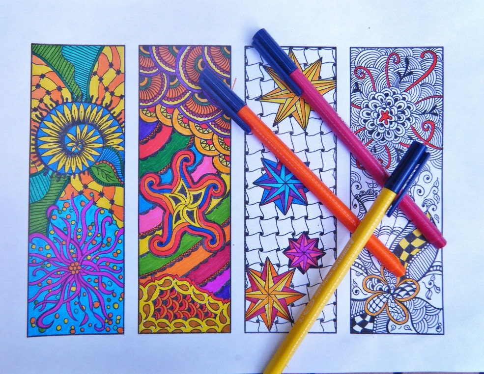 Digital Zentangle Bookmarks Coloring Page by BrushStrokeOrnaments
