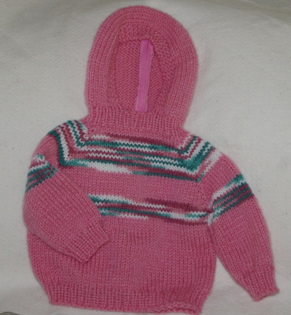 SALE Hooded Knitted Baby Sweater Pink and by SuzySpecials on Etsy
