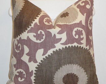 Beautiful Decorative Pillow Cover - Suzani - Throw Pillow - Accent Pillow - Purple - Gray - Walnut Brown - Grape