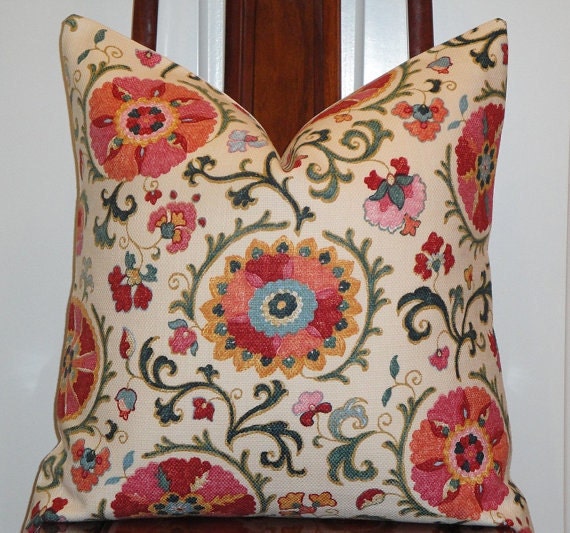 Decorative Pillow Cover 22 x 22 Designer Fabric Suzani