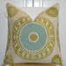 Beautiful Decorative Pillow Cover - 20x20 - Suzani - Throw Pillow - Accent Pillow - Citrine - Aqua - Ivory