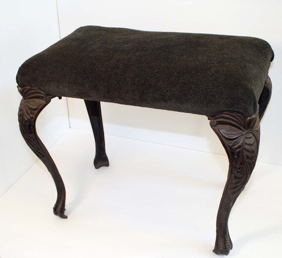 Antique Stool Victorian Footstool with Cast Iron Legs