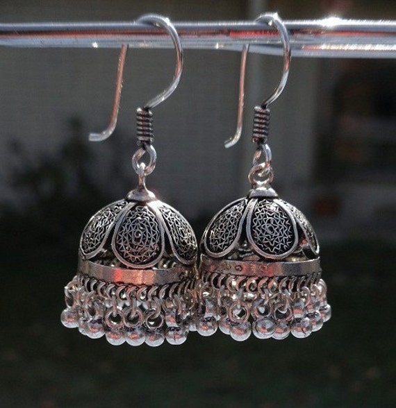 Jaipur Jhumkas OXIDIZED SILVER Filigree PETITE Jhumkas