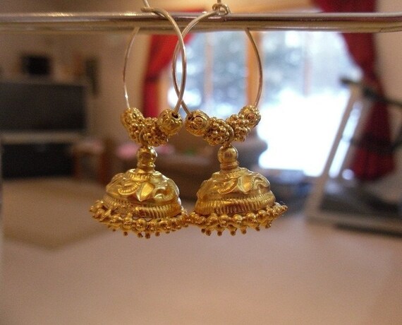 Hoop jhumkas gold Clearance