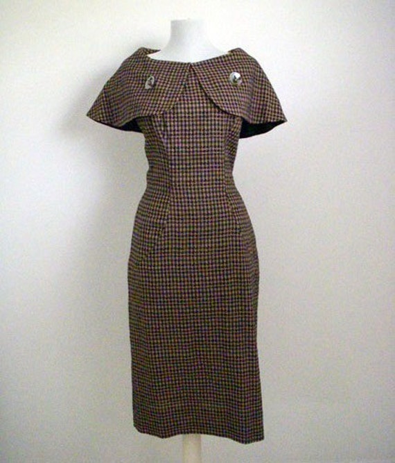 40s 50s Wiggle Dress With Fichu Removable Collar by OmAgainVintage
