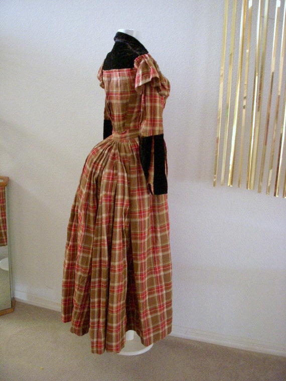 Vintage 1800s Victorian Bustle Dress Plaid Antique Steampunk