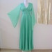 Vintage Boho 70s Mint Green Angel Sleeve Hippie Maxi Dress Accordion Pleated Size Small to Medium (estimated)