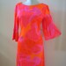Vintage Hawaiian 70s Maxi Dress with Bell Sleeves Hot Pink Boho Dress Size Small to Medium estimated