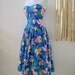 Vintage 80s Does 50s Blue Hawaiian Strapless Dress Sundress Size Small to X Small