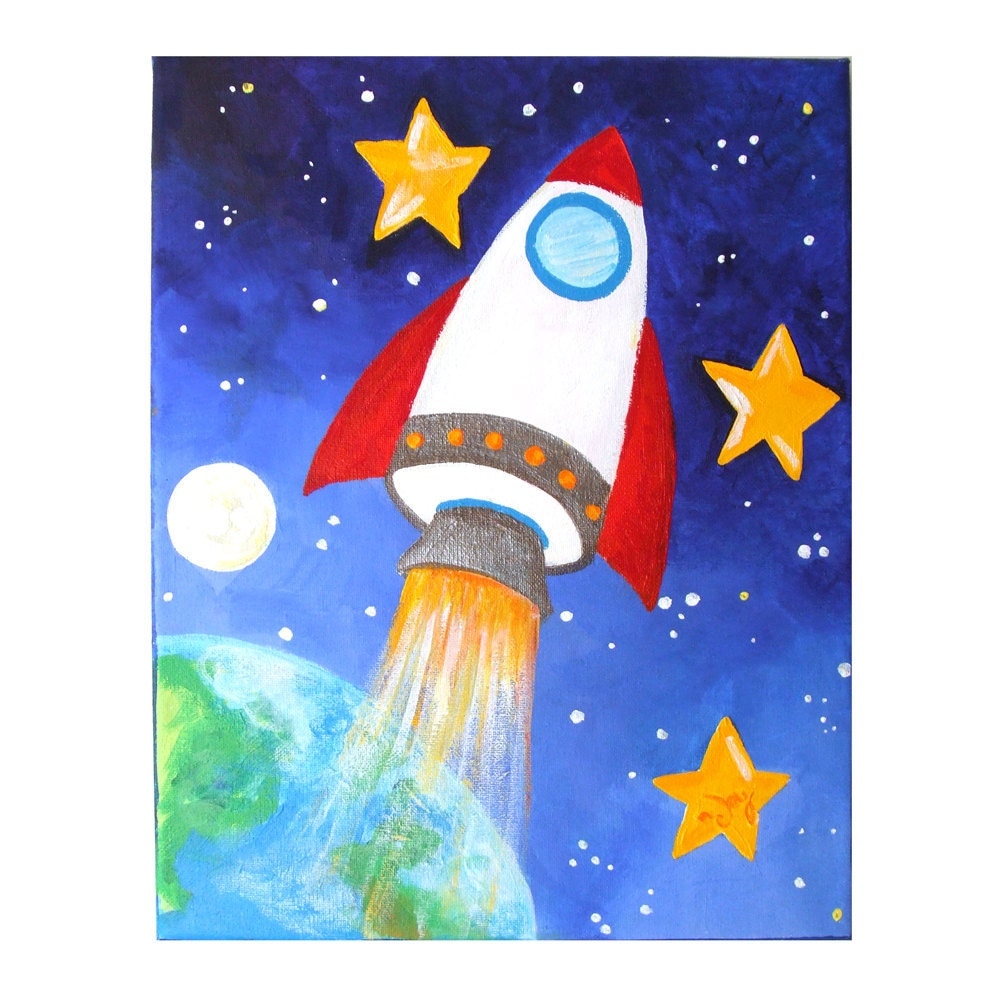 Art for Kids ROCKET SHIP 11x14 Acrylic Canvas Space Decor