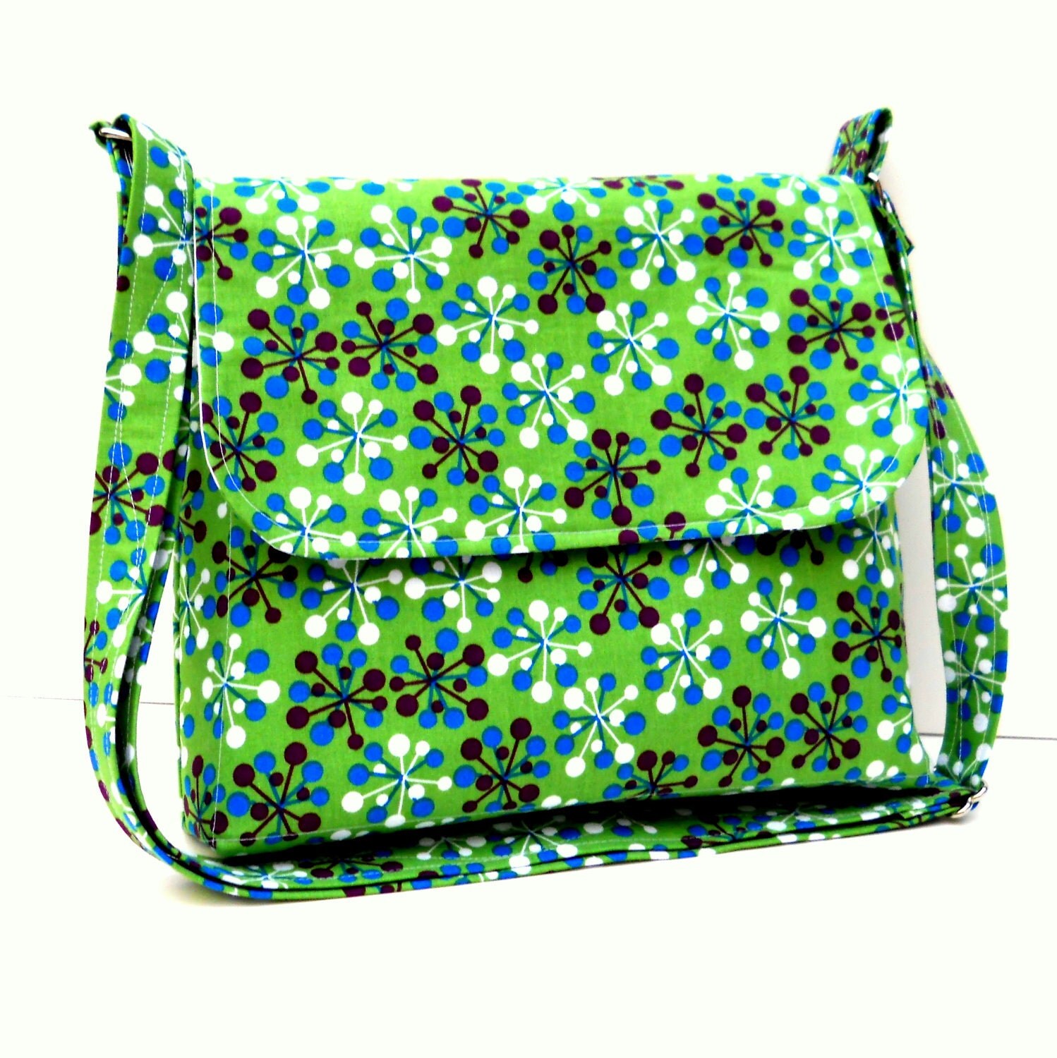 Mini Messenger Shoulder Bag Green with White Blue and Purple