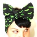 Vintage Inspired Head Scarf, Bow Style, Neon green Bats, Rockabilly, Retro