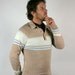 Vintage Mens Sweater Beige Cream Blue Hipster