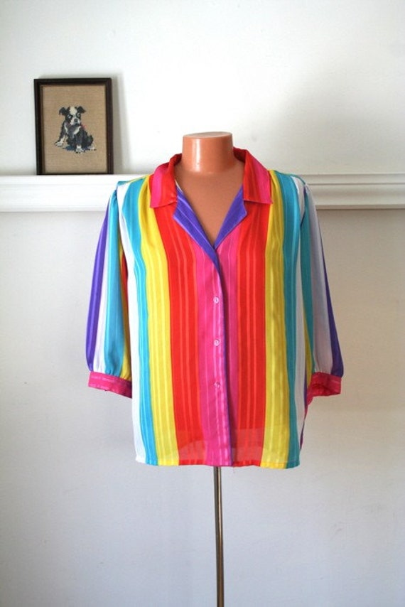 vintage RAINBOW sheer blouse L-XL