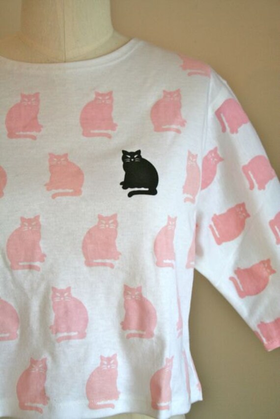vintage cat t-shirt CAT LADY novelty print cropped shirt