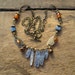 Tribal Necklace, Kyanite Necklace, blue and orange necklace with blue kyanite, orange carnelian and brass bells (great for bellydancers)