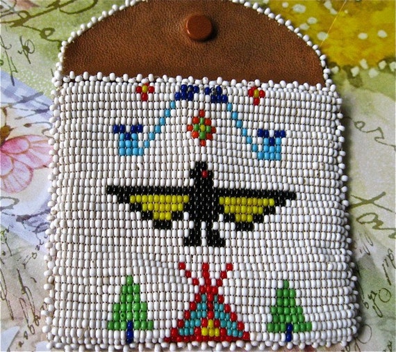 Vtg. Seed Bead Leather Coin Purse. Indian by Redroverok on Etsy