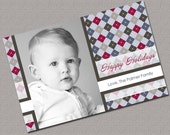 Photo Christmas Cards, Holiday Cards, Blue, Red, Brown Argyle, Printable File (405) Il_170x135