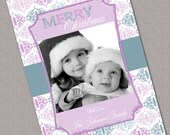 Personalized Christmas Cards, Holiday Cards, Lavender and Teal damask, printable digital file (451) Il_170x135