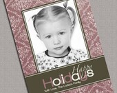 Custom Damask Christmas Cards, Holiday Cards, Photo Cards, Burnt Red and Brown, Printable file (465) Il_170x135