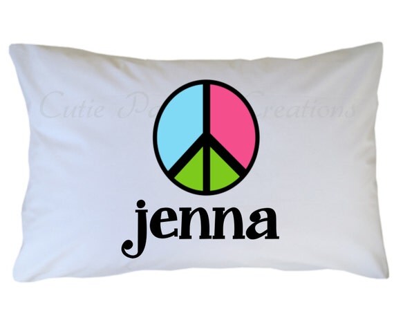 Peace Sign Pillow Case Pillowcase, Personalized, Travel or Standard Size Il_570xn