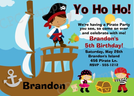 Items Similar To Pirate Birthday Party Invitation Printable Or Printed On Etsy 7016