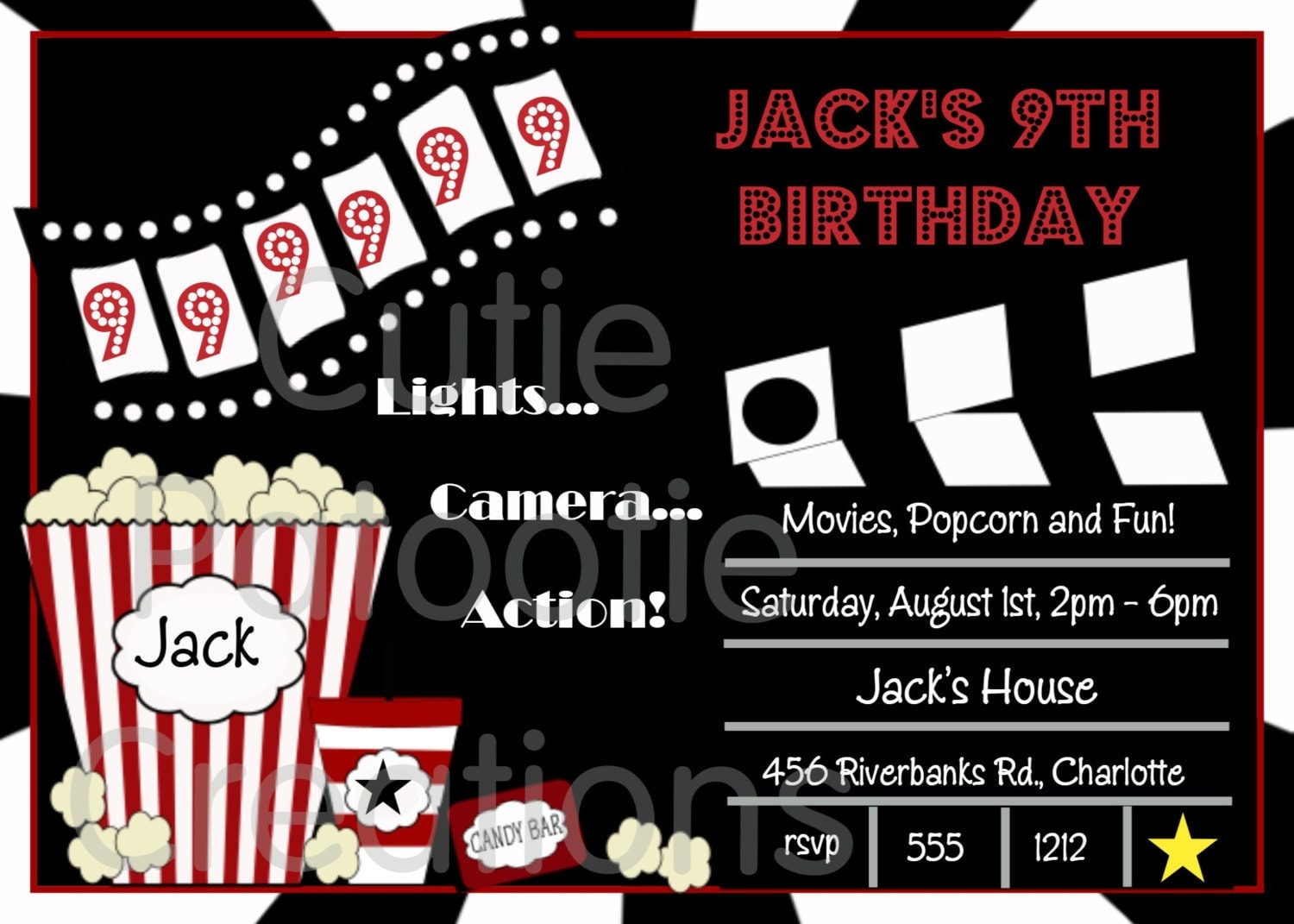 Movie Birthday  Invitation Movie Night Party  Invitations 