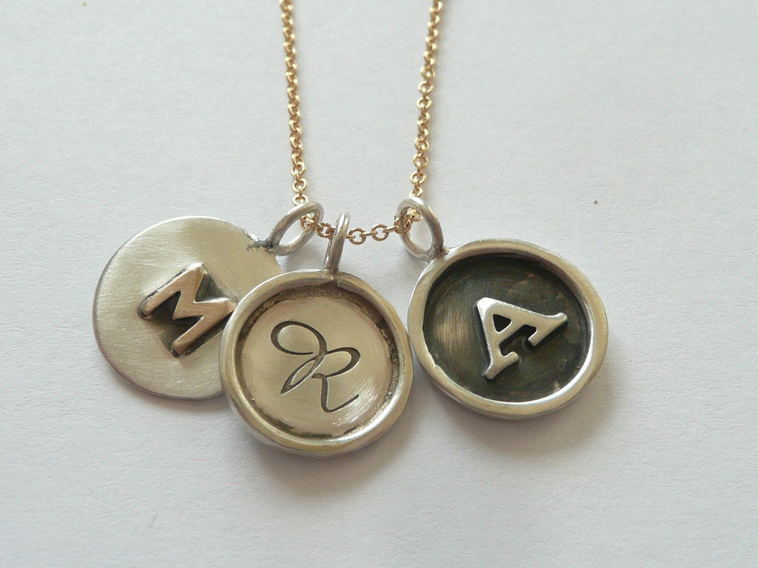 Sterling Silver 14k Gold Initial Disc Necklace