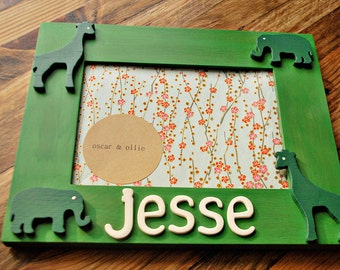 Elephant & giraffe picture frame Kids personalized frame Animal photo frame for children