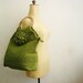Green Tote Crochet Bag with Natural Wooden Handles