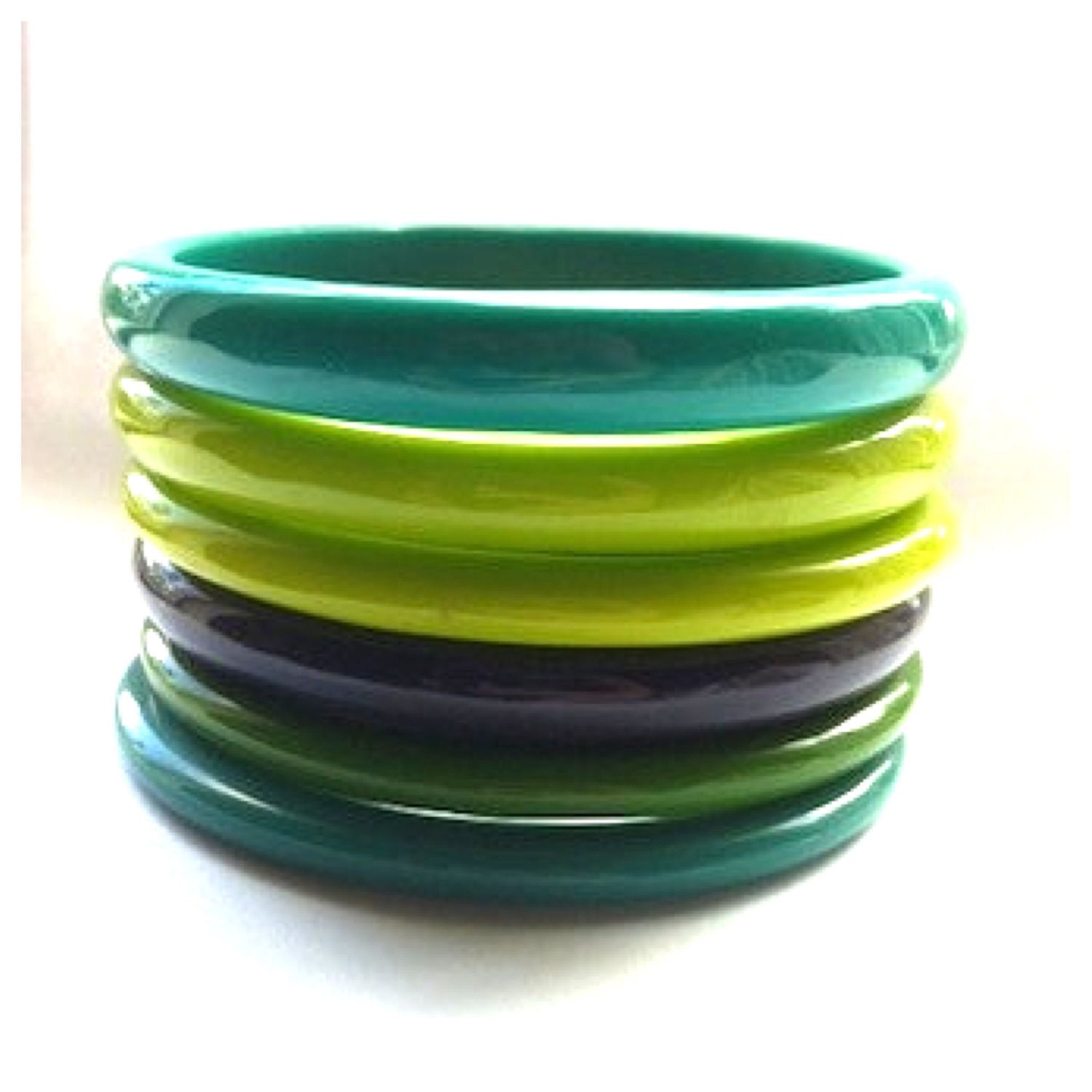 Plastic Bangle Bracelets Vintage Jewelry set of 6 Green and