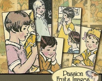 Children of the 1920's .75in x 1.5in Bamboo Tiles Digital Collage Sheet-- Instant Download