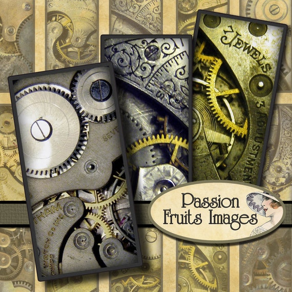 Clockwork Watch movements 1x2 inch Domino Tiles digital collage sheet-- Instant Download by PassionFruitsImages steampunk buy now online