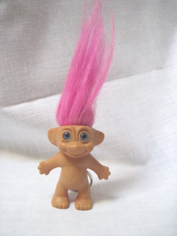 Vintage troll doll key chain with hot pink by eclectictreasures4u