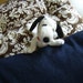 Plush Pet Bed, Reversible - Fleur de lis in Brown and Cream, Denim bottom